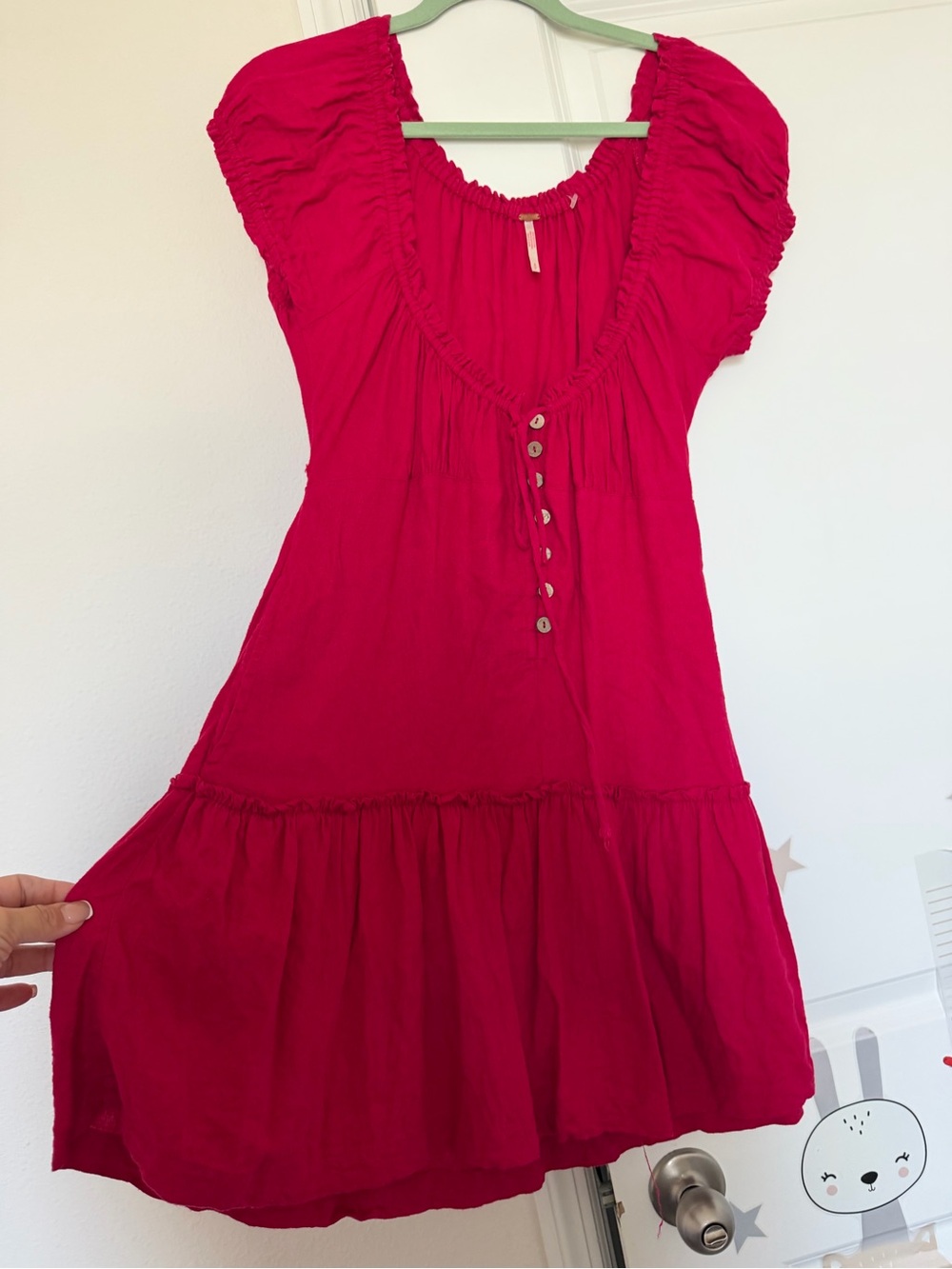 Button-Front Puff Sleeve Mini Dress in Fuchsia - Picture 4 of 7